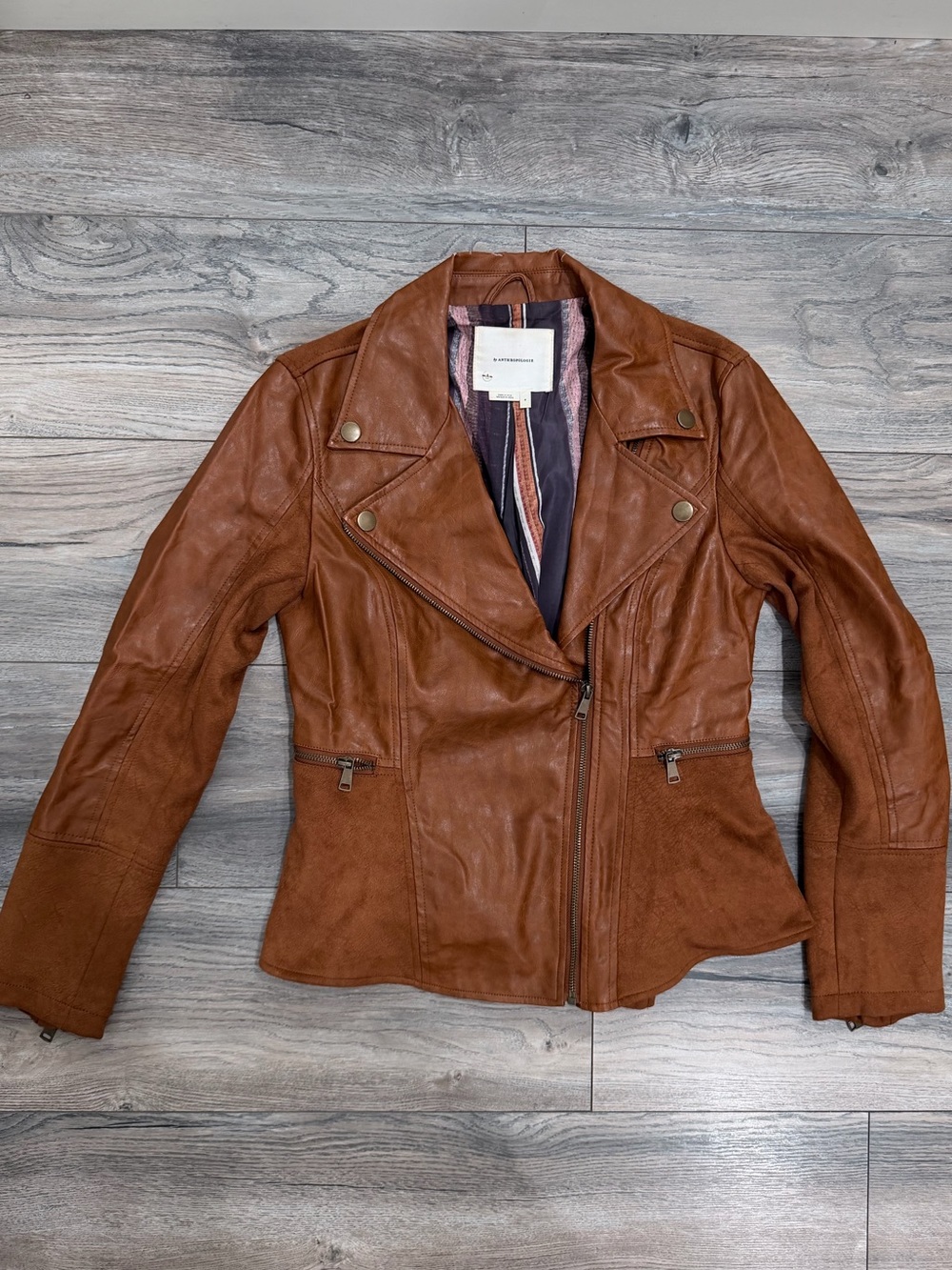 Anthropologie Cognac Brown Leather Moto Jacket